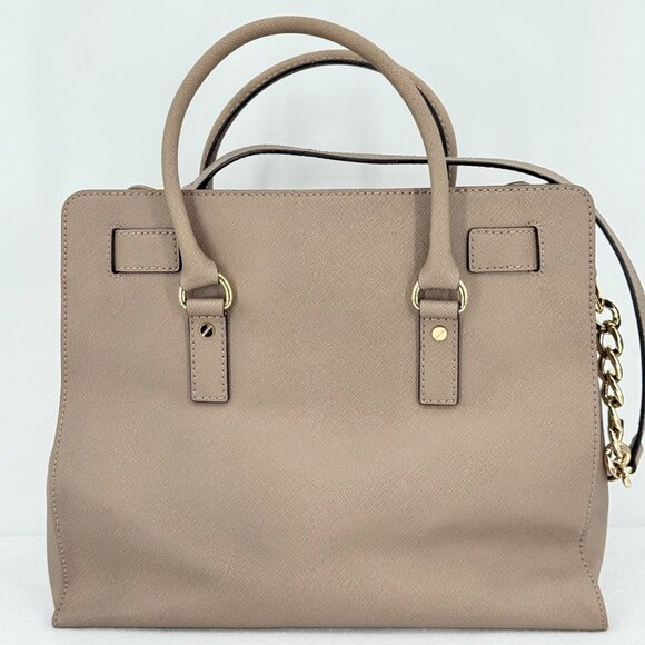 Michael Kors Taupe Saffiano Leather Satchel Hand/Shoulder Bag Large w/Gold Lock - Picture 2 of 15